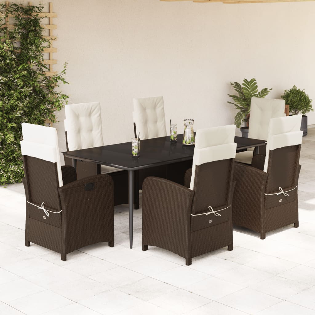 7-tlg. Garten-Essgruppe mit Kissen Braun Poly Rattan